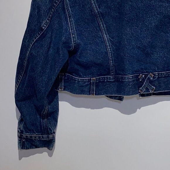 Original Vintage Style Lee Jeans Women's Blue Button Crop Denim Jacket Medium - Picture 9 of 10